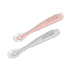 Beaba 1st Stage Silicone Spoons (set of 2) -  Old Pink / Light Mist