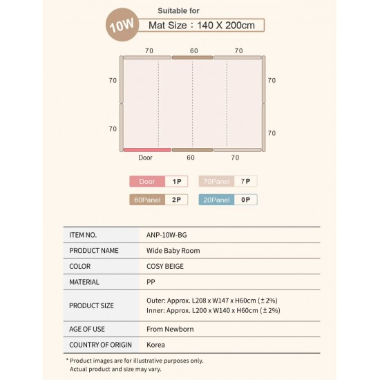 Anuri Cutie 10W Baby Room, 208 x 147 cm - Cozy Beige (For Caraz 10W Mat)