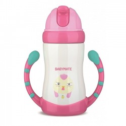 Babymate Stainless Steel Straw Bottle - Pink