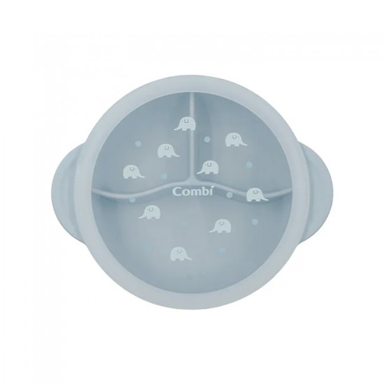 Combi Silicone Divided Suction Bowl with Lid -  Blue Elephant