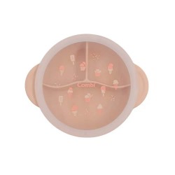 Combi Silicone Divided Suction Bowl with Lid -  Cream / Pink