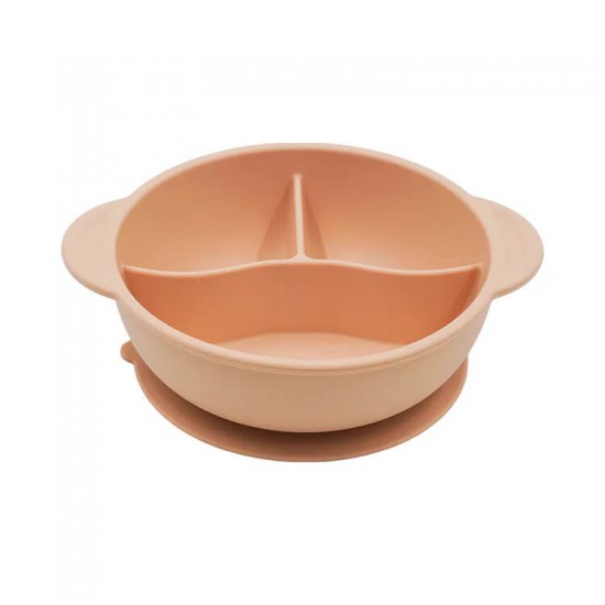 Combi Silicone Divided Suction Bowl with Lid -  Cream / Pink