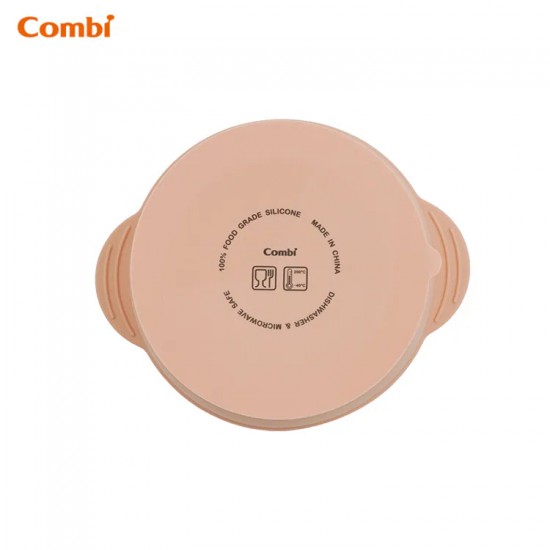 Combi Silicone Divided Suction Bowl with Lid -  Cream / Pink
