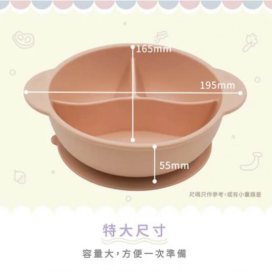 Combi Silicone Divided Suction Bowl with Lid -  Cream / Pink