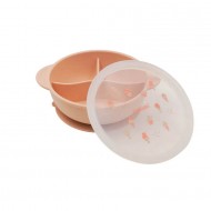 Combi Silicone Divided Suction Bowl with Lid -  Cream / Pink