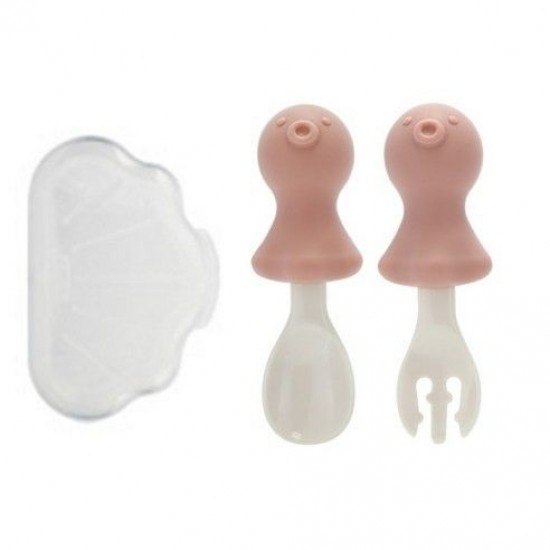 Edison Self-feeding Silicone Spoon & Fork Case Set - Pink Octopus