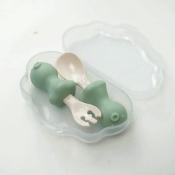 Edison Self-feeding Silicone Spoon & Fork Case Set - Mint Octopus
