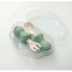 Edison Self-feeding Silicone Spoon & Fork Case Set - Mint Octopus