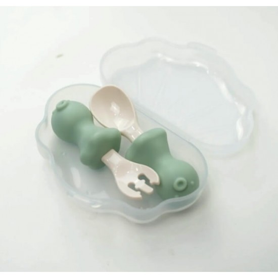 Edison Self-feeding Silicone Spoon & Fork Case Set - Mint Octopus