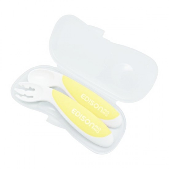 Edison mama Fork and Spoon for Baby with Box (9+) - Lemon