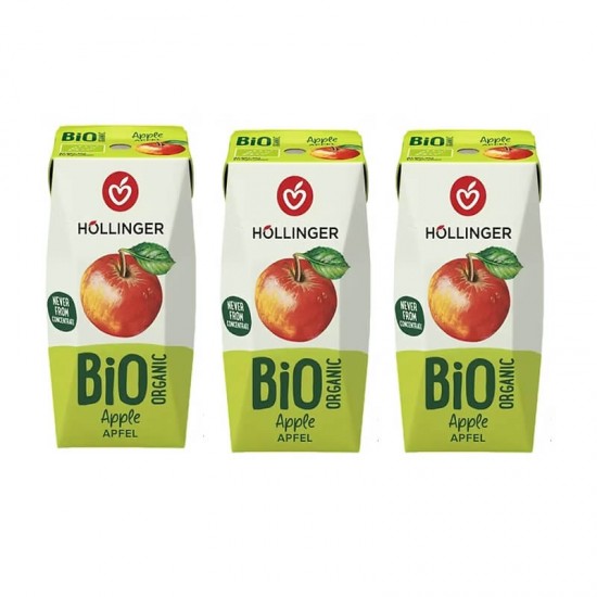 Hollinger Bio Organic, No Added Sugar, Apple Juice - 200 ml x 3 Packs