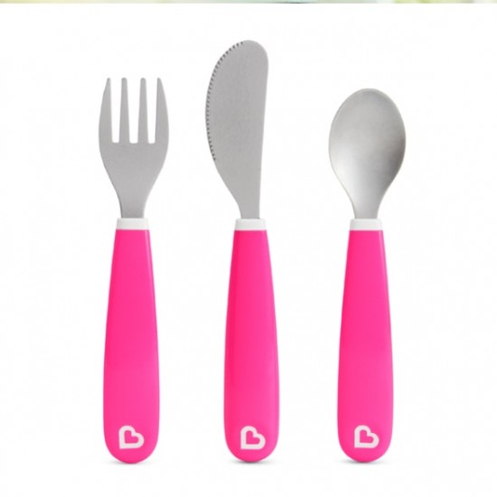 Munchkin Toddler Fork, Knife & Spoon Set - Pink