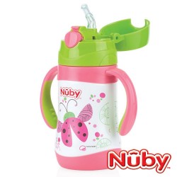 Nuby Clik-it™ Insulated Stainless Steel Flip-It Straw Bottle 280ml - Ladybird