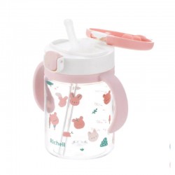 Richell aquela straw bottle mug - Pink Forest (200 ml)