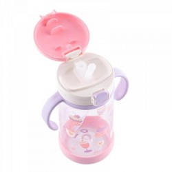 Richell aquela straw bottle mug with base - Pink Desserts (320 ml)
