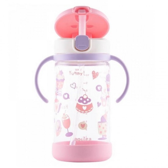 Richell aquela straw bottle mug with base - Pink Desserts (320 ml)