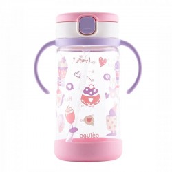 Richell aquela straw bottle mug with base - Pink Desserts (320 ml)