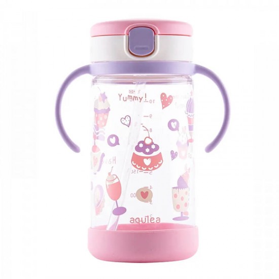 Richell aquela straw bottle mug with base - Pink Desserts (320 ml)