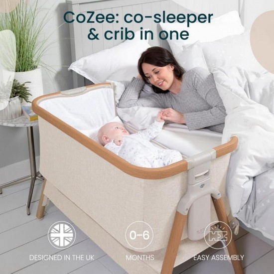 Tutti Bambini CoZee Bedside Crib - Scandinavian Walnut / Ecru