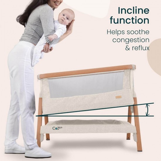 Tutti Bambini CoZee Bedside Crib - Scandinavian Walnut / Ecru