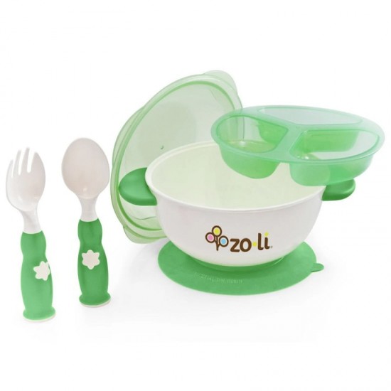 Zoli Stuck Suction Bowl Feeding Set - Green
