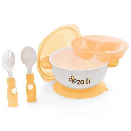 Zoli Stuck Suction Bowl Feeding Set - Orange