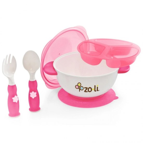 Zoli Stuck Suction Bowl Feeding Set - Pink